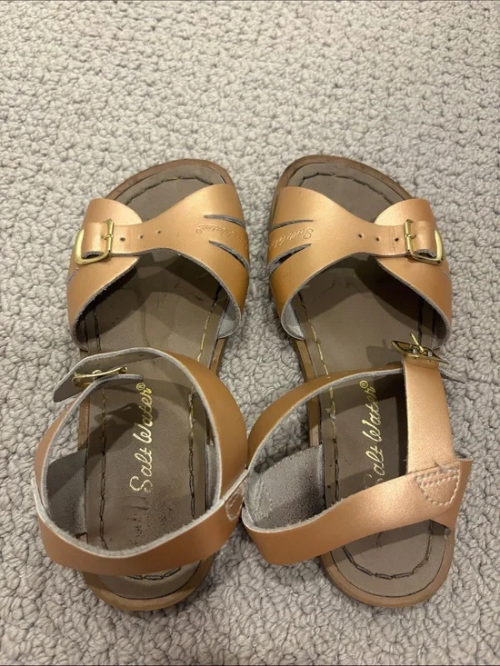 Salt Water Sandals by Hoy Metallic Rose Gold Buckle Sandals