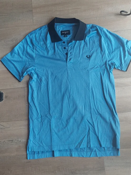 True Religion Men's Blue Polo Shirt with Contrast Collar