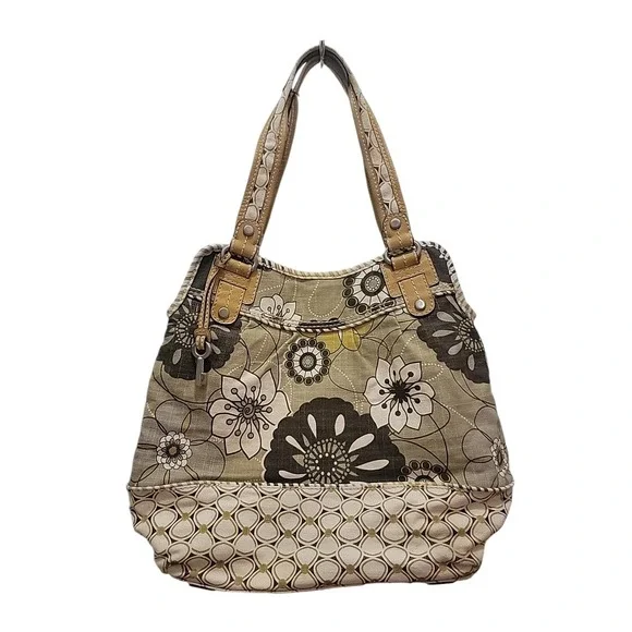 FOSSIL Patterned Canvas Leather Trim Shoulder/Tote Bag