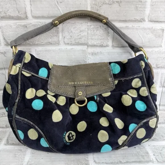 Vintage Juicy Couture Y2K Handbag Green Velour Poka Dot Shoulder Bag Purse