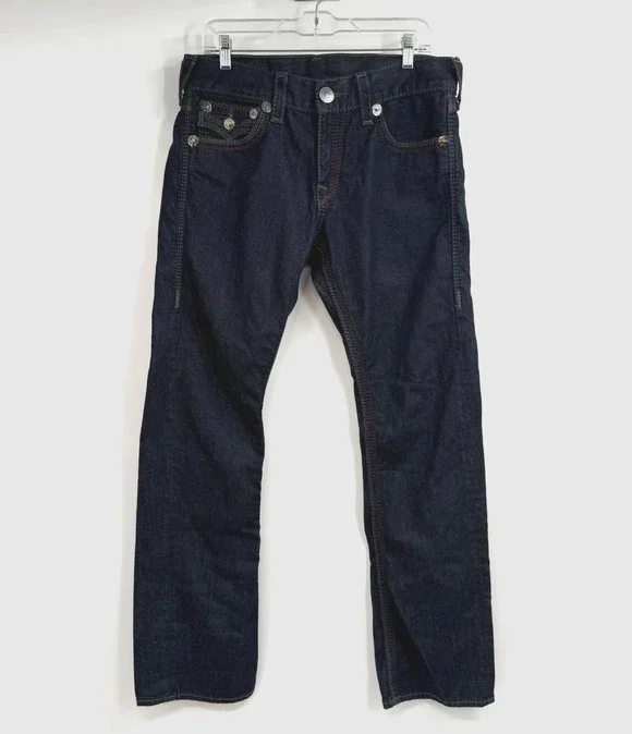 True Religion Ricky Straight Leg Jeans Mens 32 Dark Wash Blue Denim Zip Fly Y2k