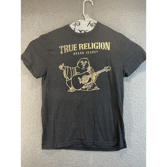 True Religion T-Shirt Men's Large L Short Sleeve Crew‎ Neck Graphic Logo Black