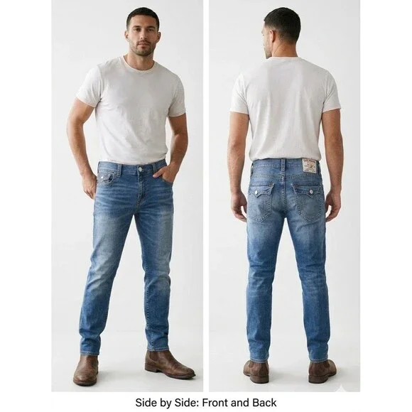 True Religion Rocco Relaxed Skinny Men's Jeans - Size 38-40 x 32 - Medium Wash
