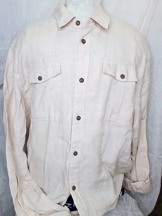 True Religion Men's Beige Button-Down Shirt