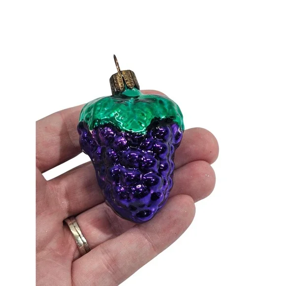 Vintage Purple Grapes Glass Christmas Ornament Green Leaf Fruit Mercury Holiday