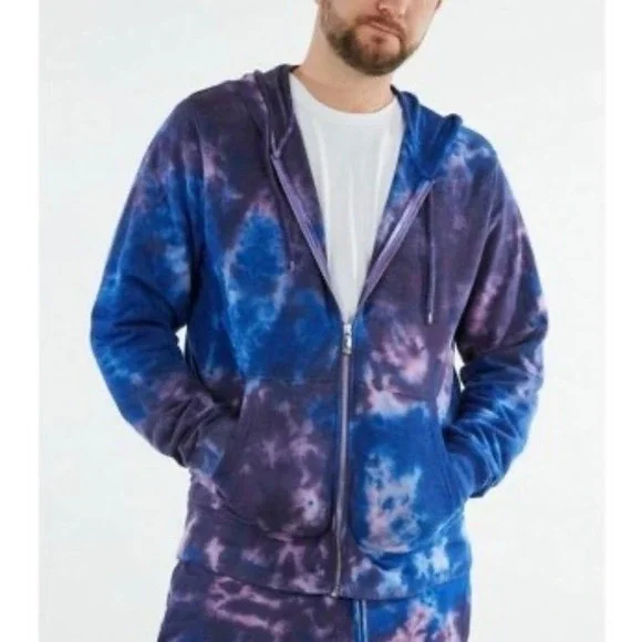 True Religion Mens Tie Dye Full Zip Hoodie Blue Purple M Sweatshirt