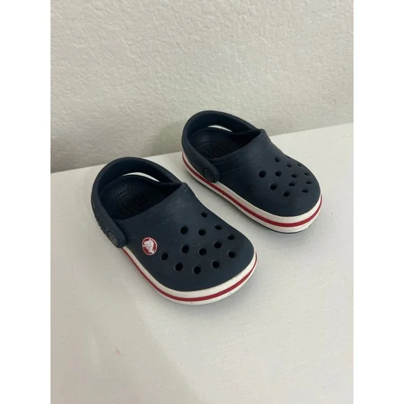Crocs Sandals Navy Blue Red Stripe Toddler Size 5c