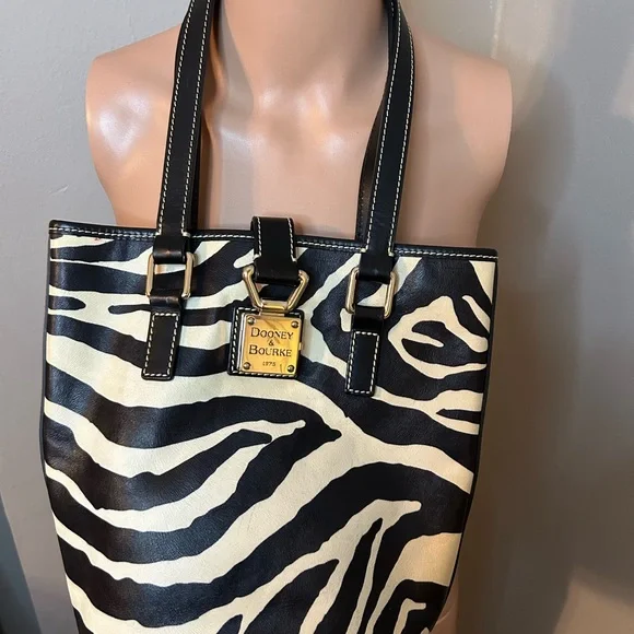 Dooney & Bourke Black and Cream Zebra Print Tote