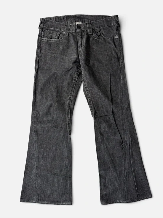 True Religion mens 34x32 black bootcut flare Y2K denim jeans EUC