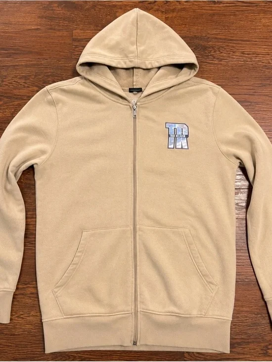 True Religion Tan Zip-Up Hoodie with Chest Logo