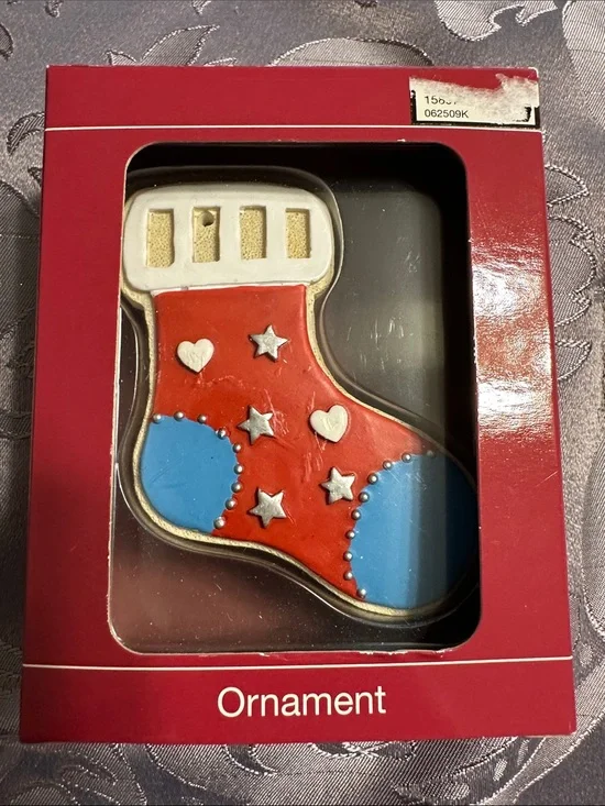 Festive Red and Blue Stocking Ornament