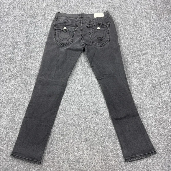 True Religion Geno Flap Relaxed Slim Jeans Mens 34x32 Black Distressed Denim