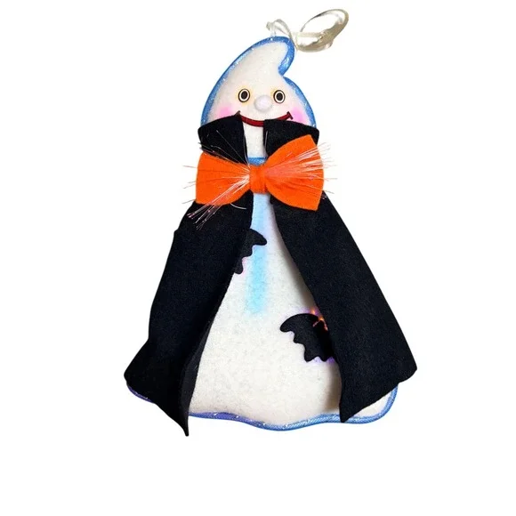 Halloween Light Up Ghost Vampire Fiber Optic Hanging Decoration Orange Bow Tie
