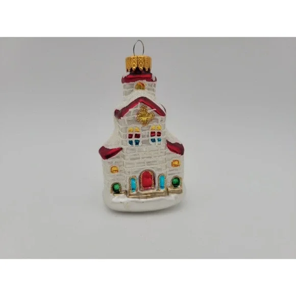 Blown Glass Church Christmas Ornament  glitter‎ snow nice details