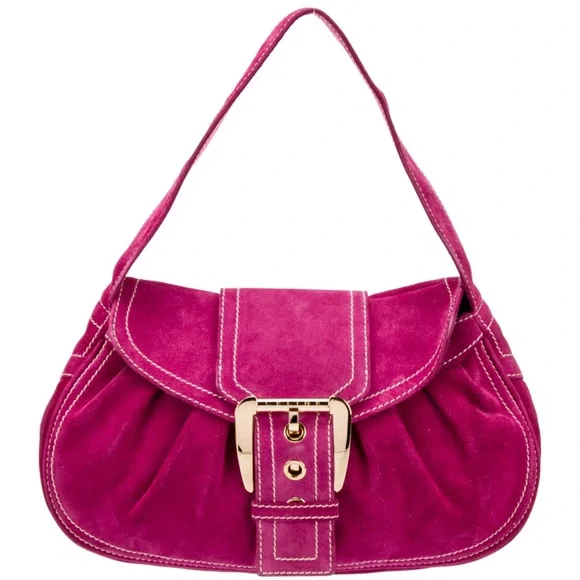 Celine Magenta Suede Shoulder Bag with Gold Hardware