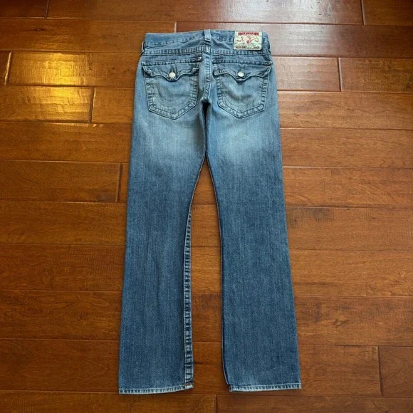 True Religion Jeans Men 30x33 Blue Ricky Straight Made in USA Flap Pocket Denim