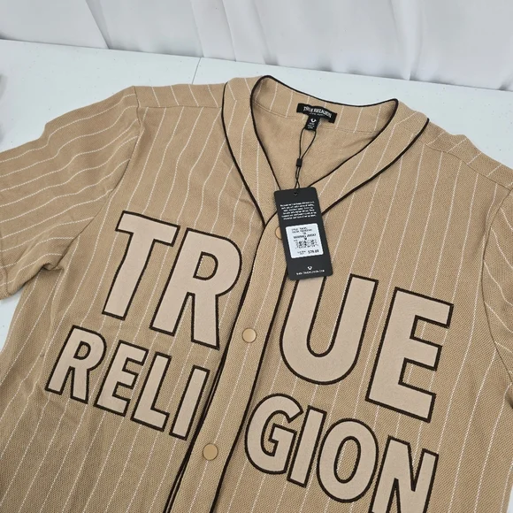 NWT True Religion Baseball Jersey #700585 Travertine Tan Mens Size M Tweed Feel.