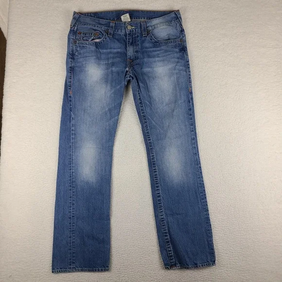 True Religion Jeans Mens 36x33 Blue Straight 100% Cotton‎ Medium Wash Denim