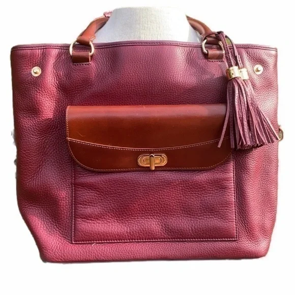 Isaac Mizrahi Pebble Leather Satchel Handbag bordeaux