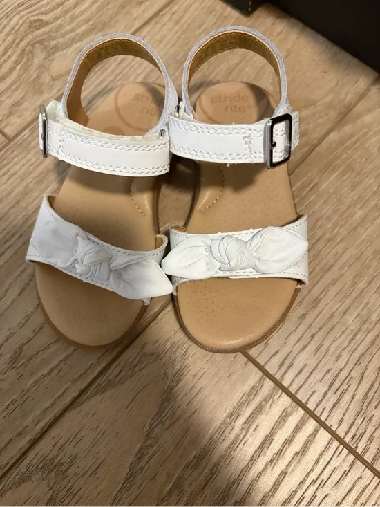 Stride Rite White Girls' Knotted Front Ankle Strap Sandals
