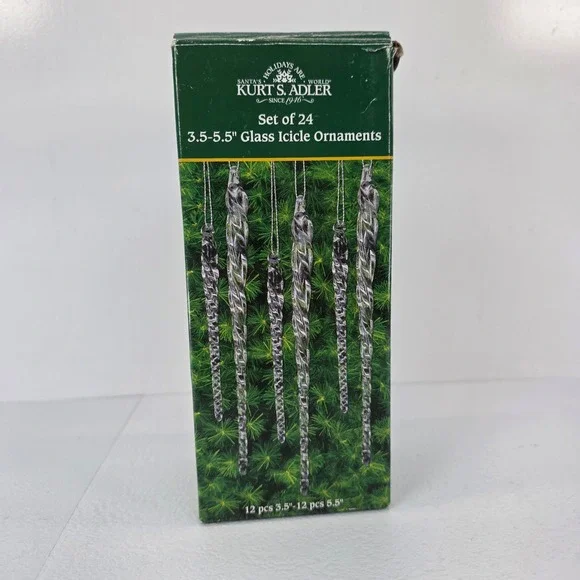Set of 24 Kurt S Adler Glass Icicle Ornaments Clear Twisted 3.5-5.5 Inch W3730