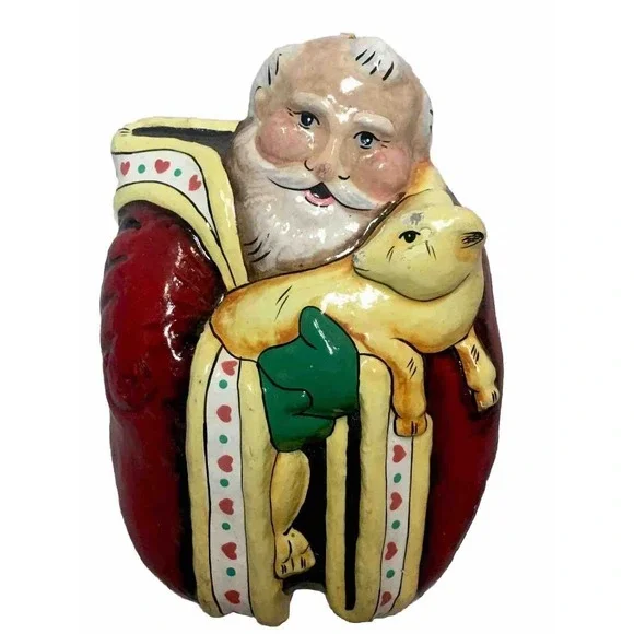Vintage Paper Mache Santa Claus and Lamb Figure 7