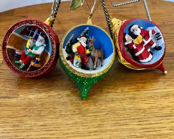 Danbury Mint Diorama Ornaments Santa at the North Pole 3D Collection Lot of 3