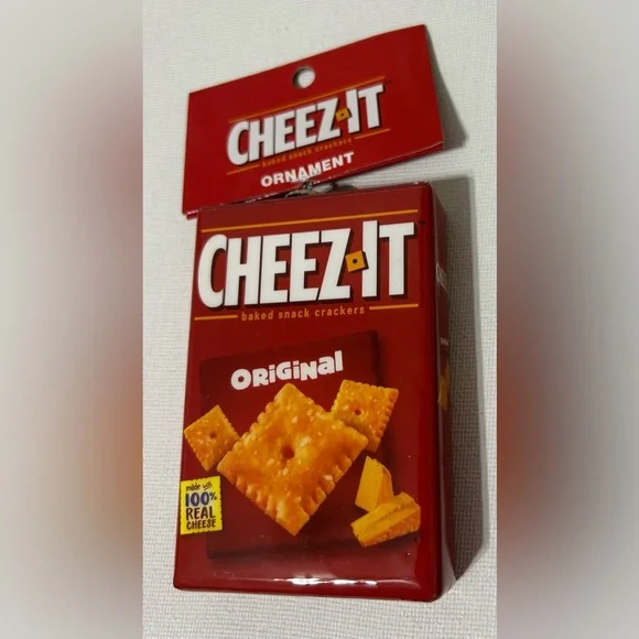 Ruz Christmas Ornaments CHEEZ IT Novelty Decoupage Faux Food NEW