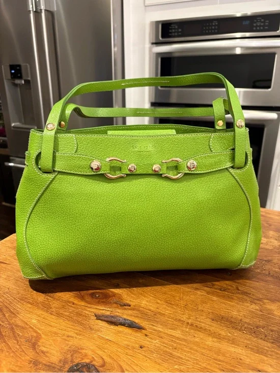 Vibrant Lime Green Kate Spade Leather Horseshoe Satchel Shoulder Bag