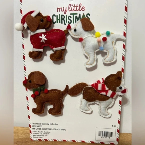 My Little Christmas Plush Dog Ornaments 4 Piece 2” NEW