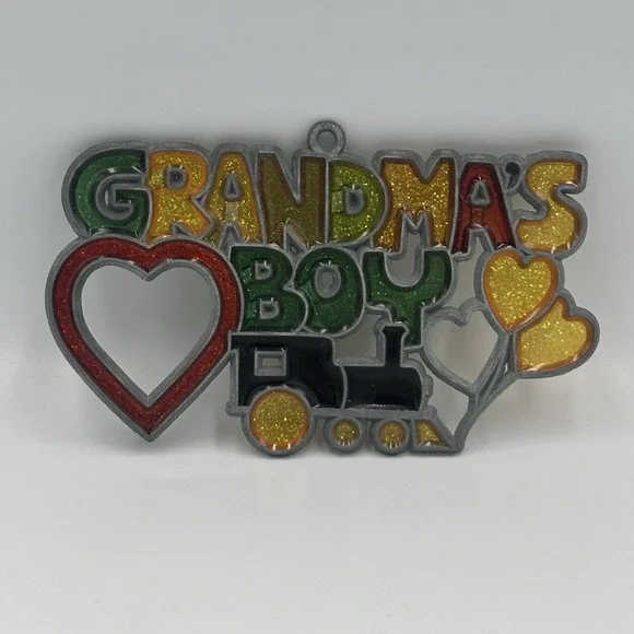 Vintage Suncatcher Stained Glass Metal Grandma's‎ Boy Train Window Hang