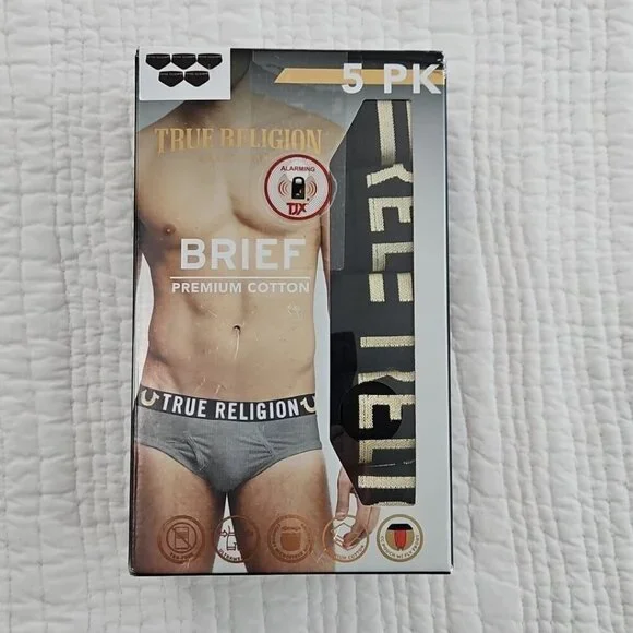 True‎ Religion Men's Size Large Briefs Cotton Stretch Underwear 5 Pack NEW NIB