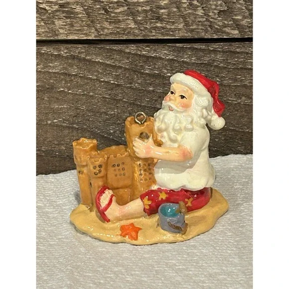 Sandcastle Santa Christmas Ornament‎ Tropical Beach Coastal