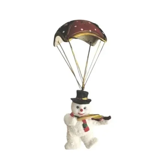 Vintage Parachute Snowman Ornament Violin Player Red Blue‎ Gold Christmas Decor
