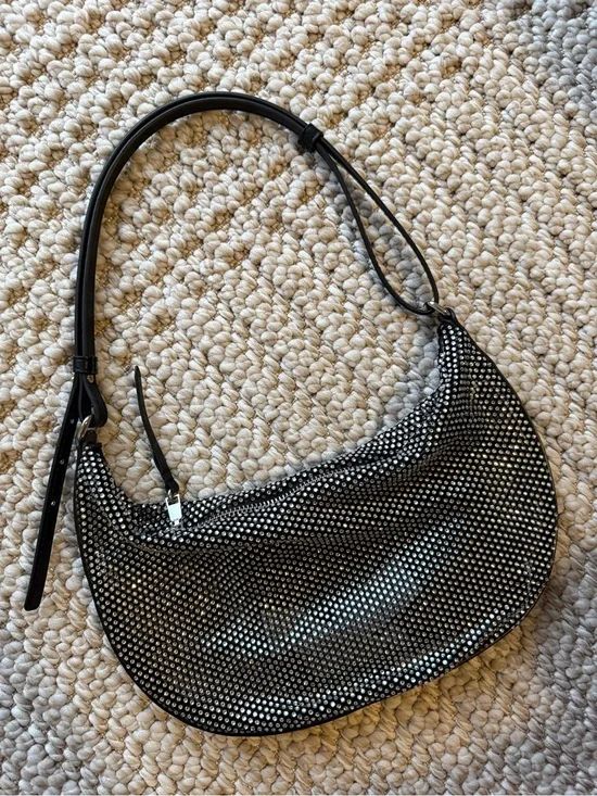 Zara Black Rhinestone-Embellished Shoulder Bag