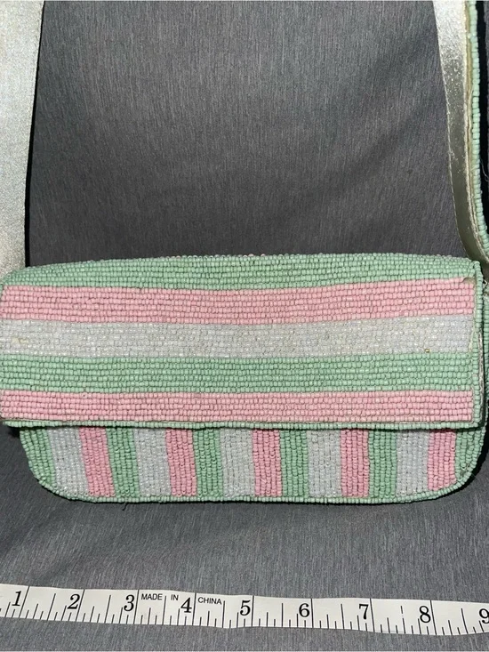 Viral Handcrafted in India Pink Green Stripe Beaded Bag No Tag No Turtle