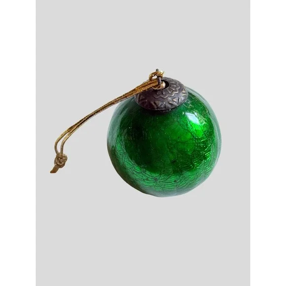Vintage Emerald Green Crackle Glass KugelChristmas Ornament 3 Inch Ball