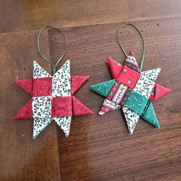 Festive Red and Green Star Ornaments‎ Patchwork Handmade