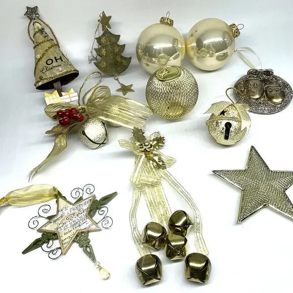 Gold Glass Metal Christmas‎ Ornament LOT of 11 Vintage