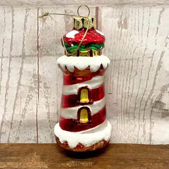 Lighthouse Glass Christmas Ornament