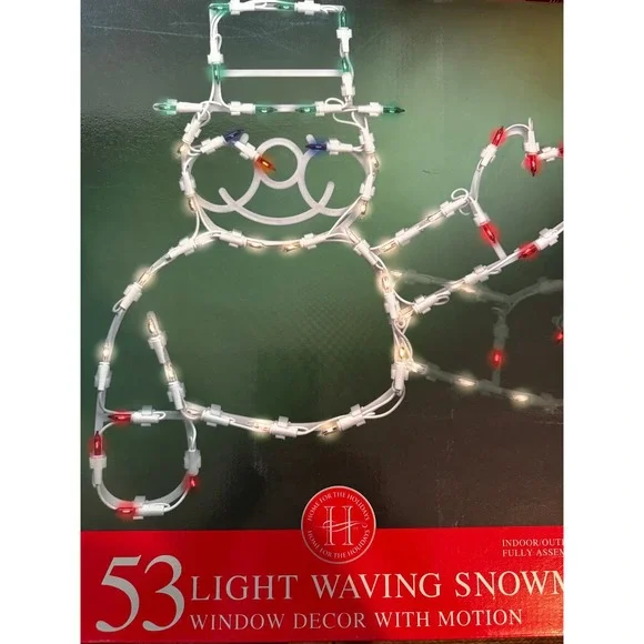 Home For The Holidays 53 Light Waving Snowman Window Decor Motion Indoor Outdoor
