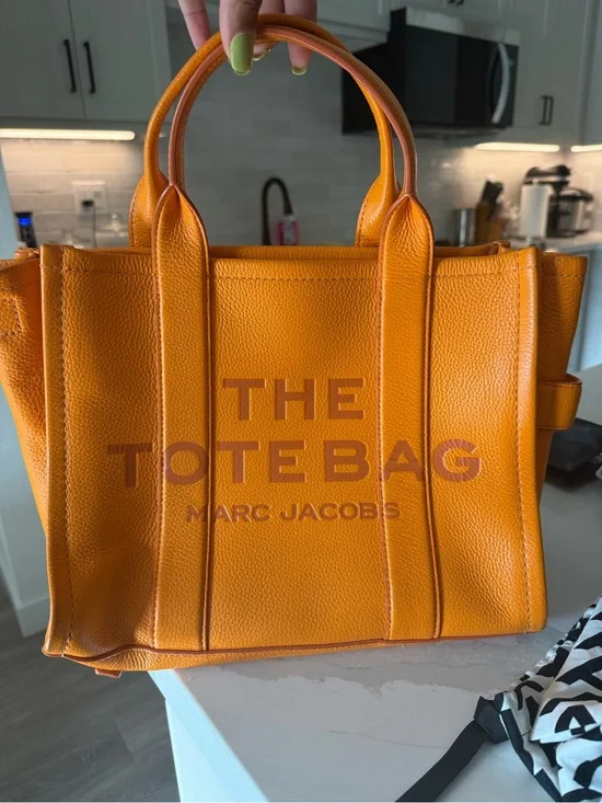Marc Jacobs Orange Pebbled Leather Tote with Top Handles