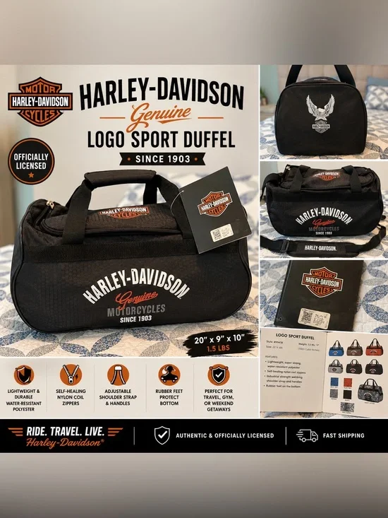 Harley-Davidson Black Duffel with White & Orange Logo