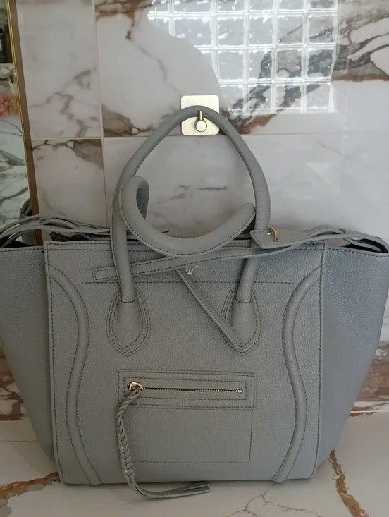 Womens Light Gray Tote Handbag - Designer Style