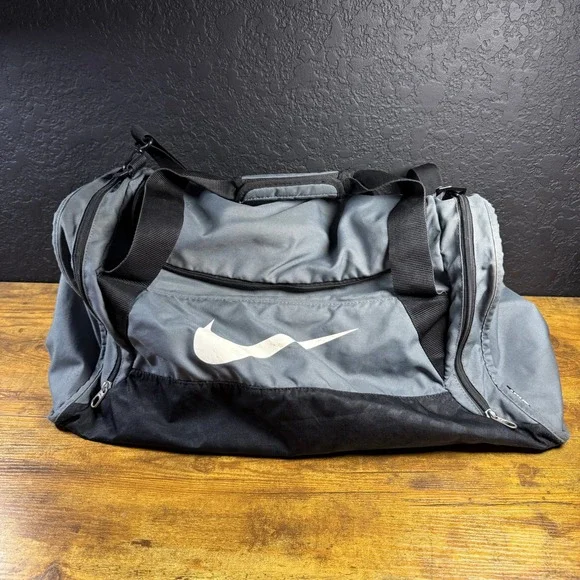 Nike‎ Team Training Gray Black Polyester Duffel Bag Medium