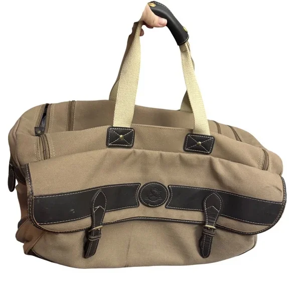 Vintage Eddie Bauer Ford Canvas Leather Weekender Duffel‎ Travel Bag Promo