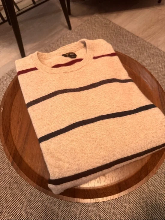 J. Crew Cashmere Crewneck Sweater with Burgundy, Green and Charcoal Stripes