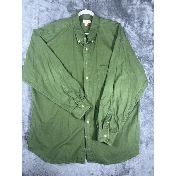 J.Crew Mens XXL Olive Green Long Sleeve Button Down Cotton Twill Shirt Pocket