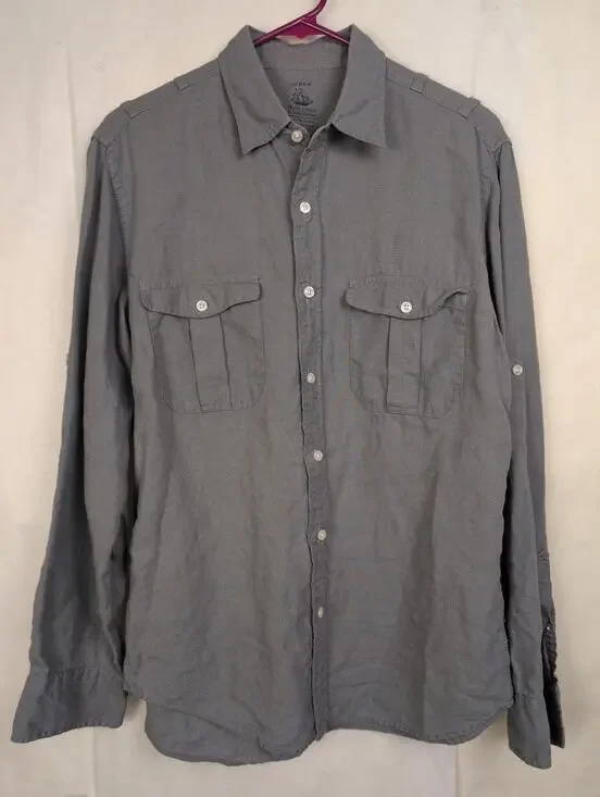 J. Crew grey Baird McNutt Irish linen button up shirt Size Medium Preppy Minimal