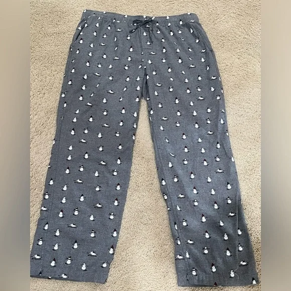 J. Crew Charcoal  FLANNEL SNOWMAN PRINT, PAJAMA PANTS SIZE XL